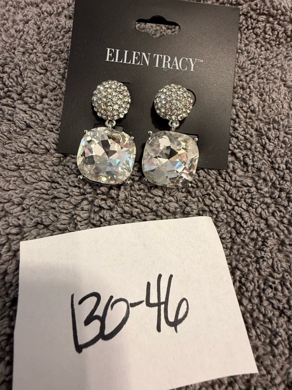 Ellen Tracy cubic zirconia rhinestone dangle drop post earrings - Picture 5 of 6